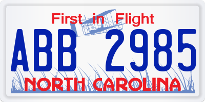 NC license plate ABB2985