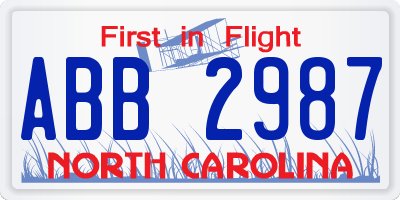 NC license plate ABB2987