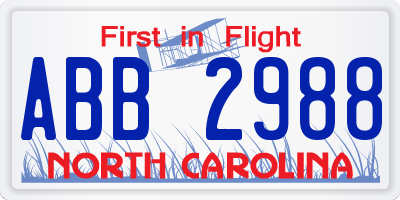 NC license plate ABB2988