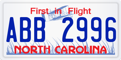 NC license plate ABB2996