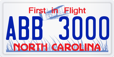 NC license plate ABB3000