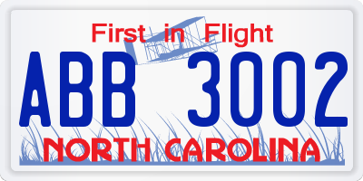 NC license plate ABB3002