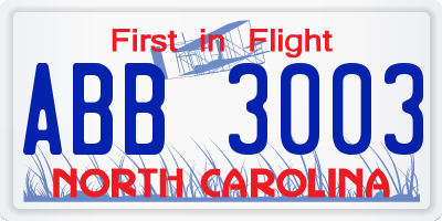 NC license plate ABB3003
