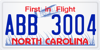 NC license plate ABB3004