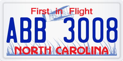 NC license plate ABB3008