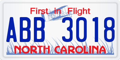 NC license plate ABB3018