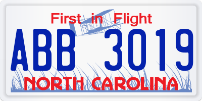 NC license plate ABB3019