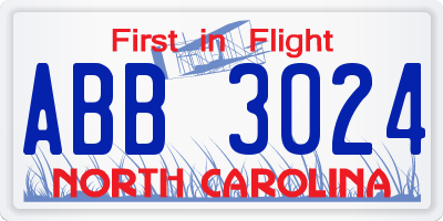 NC license plate ABB3024