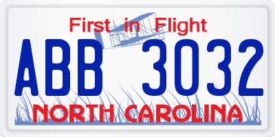 NC license plate ABB3032