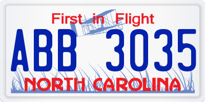 NC license plate ABB3035