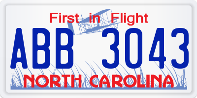 NC license plate ABB3043