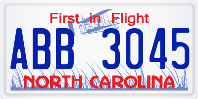 NC license plate ABB3045
