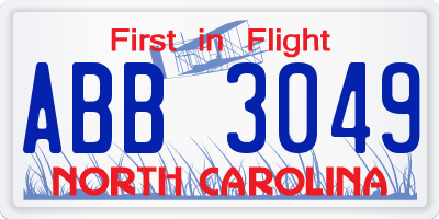 NC license plate ABB3049