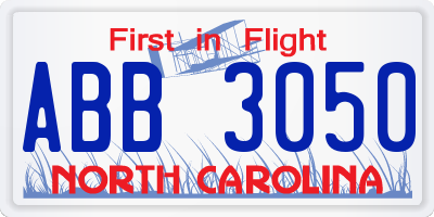 NC license plate ABB3050