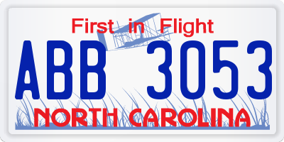 NC license plate ABB3053
