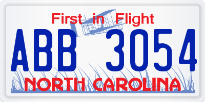 NC license plate ABB3054