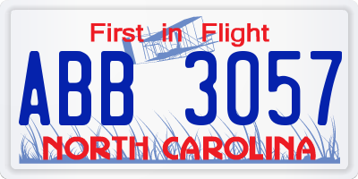 NC license plate ABB3057