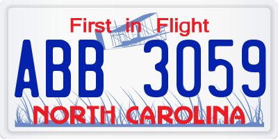 NC license plate ABB3059