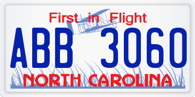 NC license plate ABB3060