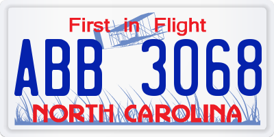 NC license plate ABB3068