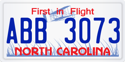 NC license plate ABB3073