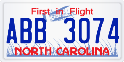 NC license plate ABB3074