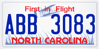 NC license plate ABB3083