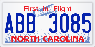 NC license plate ABB3085