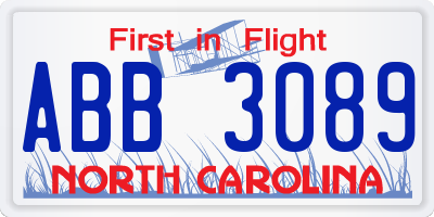 NC license plate ABB3089