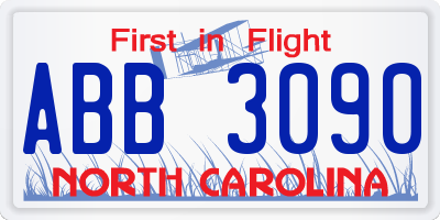 NC license plate ABB3090