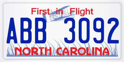 NC license plate ABB3092