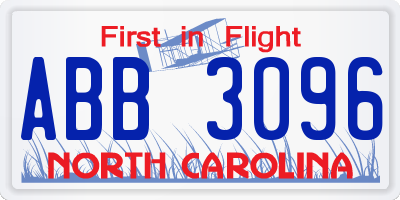 NC license plate ABB3096