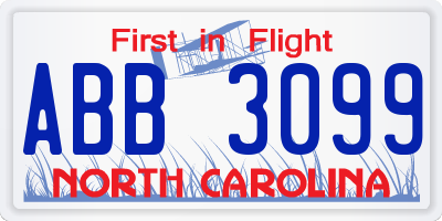 NC license plate ABB3099