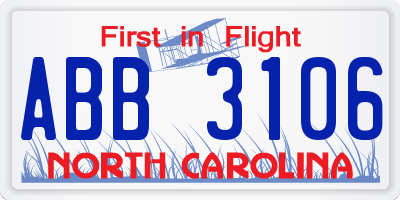 NC license plate ABB3106