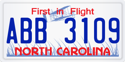 NC license plate ABB3109