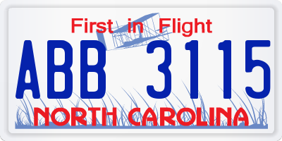 NC license plate ABB3115