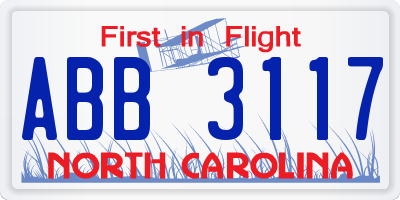NC license plate ABB3117