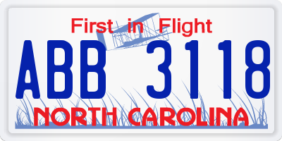 NC license plate ABB3118
