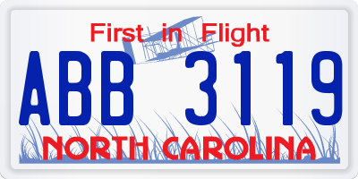 NC license plate ABB3119