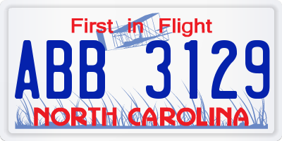 NC license plate ABB3129
