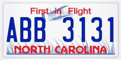 NC license plate ABB3131