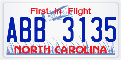 NC license plate ABB3135