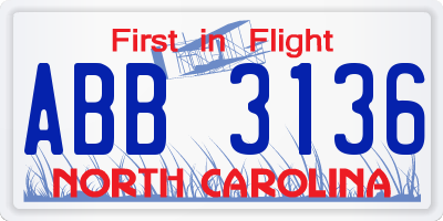 NC license plate ABB3136