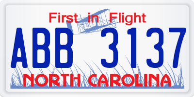 NC license plate ABB3137