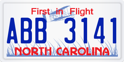 NC license plate ABB3141