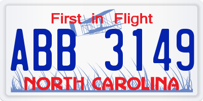 NC license plate ABB3149