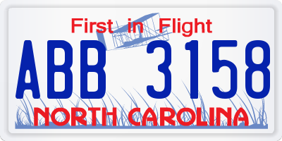 NC license plate ABB3158