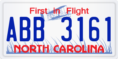 NC license plate ABB3161