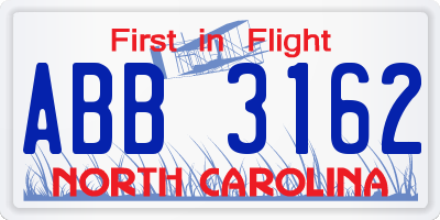 NC license plate ABB3162