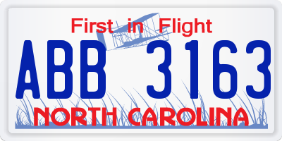 NC license plate ABB3163